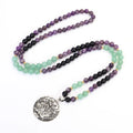 Yoga lotus pendant necklace and matching bracelet set with stone beads and adjustable length