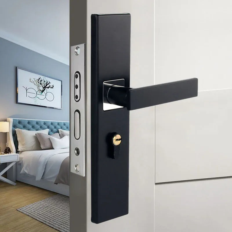 Aluminium alloy split magnetic door lock handle body with mute mechanism for timber doors in black and silver finish