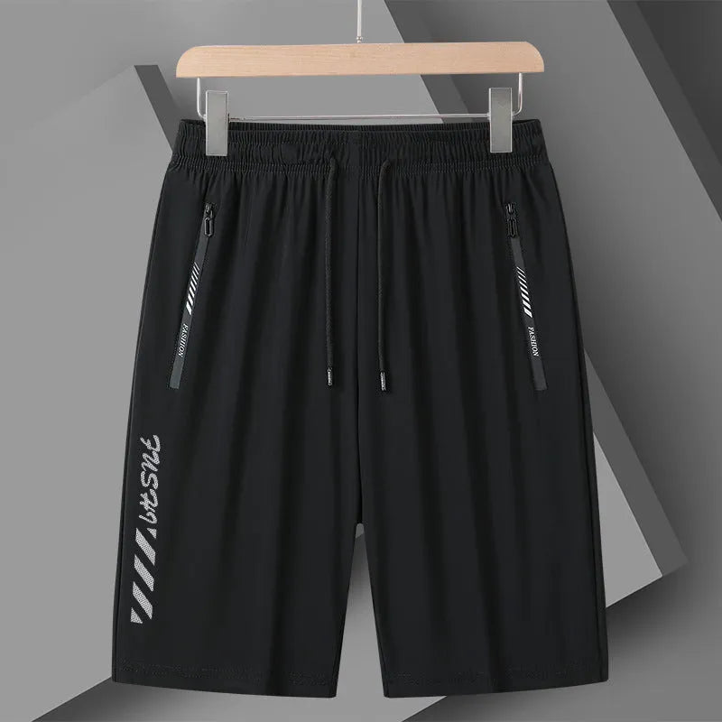 Men's loose fit quick-drying sports shorts in black, available in sizes M to 6XL