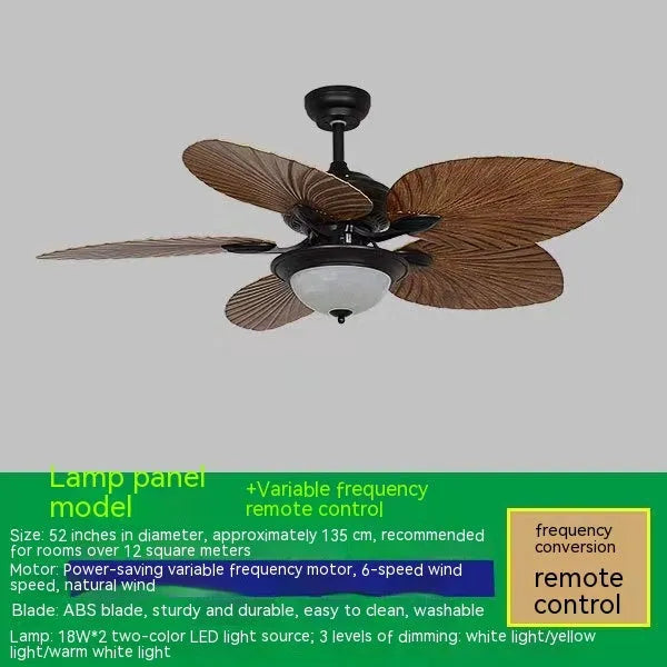 52-inch retro ceiling fan light with wooden blades and integrated lighting fixtures