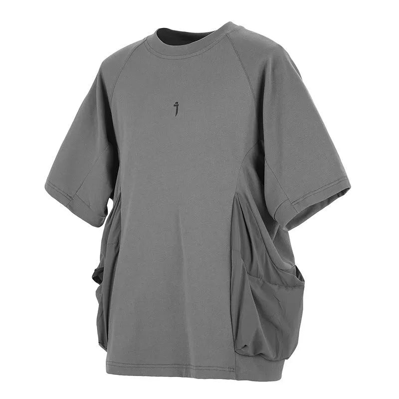 Men's loose casual cotton t-shirt with big pockets in black colour showing front view