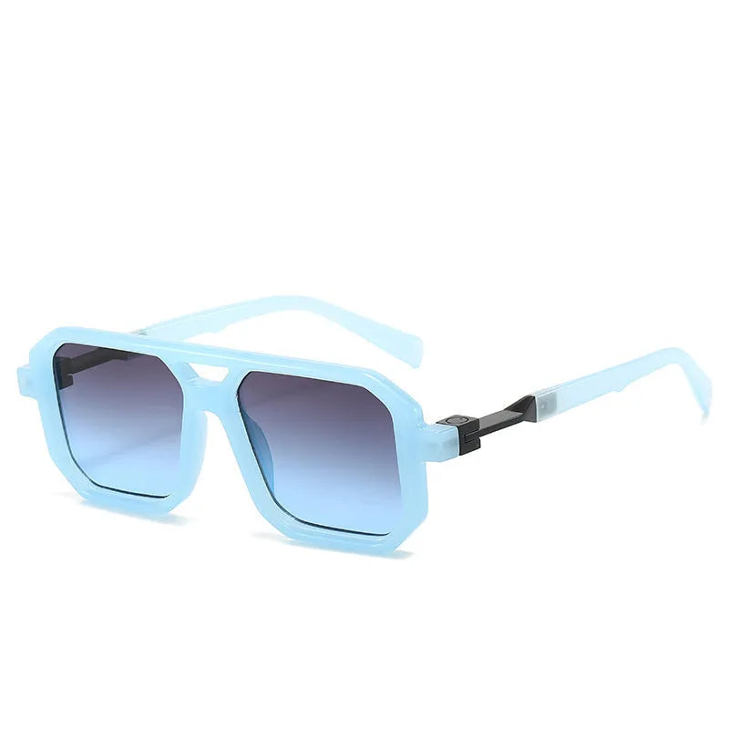 Retro double beam pilot catwalk sunglasses shown in a selection of frame and lens colour options.