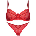 Women's black nylon French bra bikini set with fixed double shoulder straps.