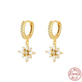 S925 sterling silver diamond snowflake pendant earrings with gemstone inlay in geometric design