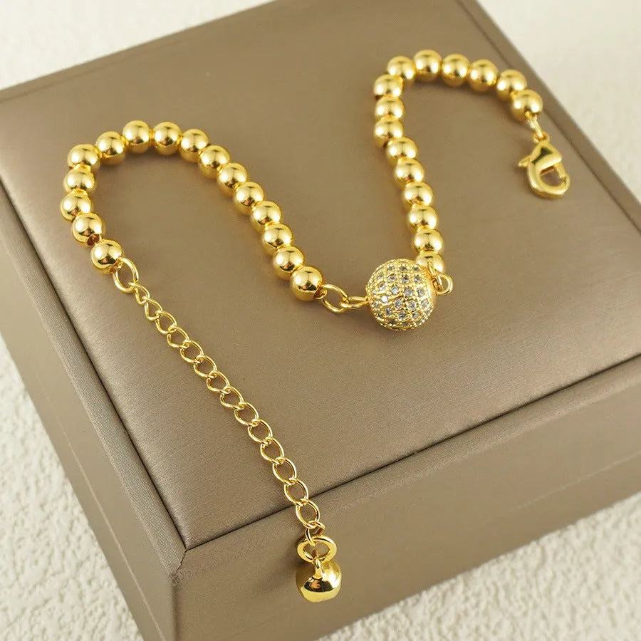 Women's copper bracelet with heart design and single zircon stone, electroplated finish, circular shape fashion jewellery