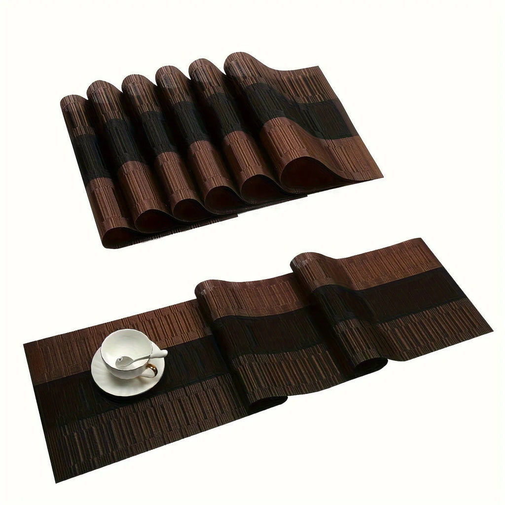 Modern PVC non-slip placemat in gradient bamboo colour on a table.