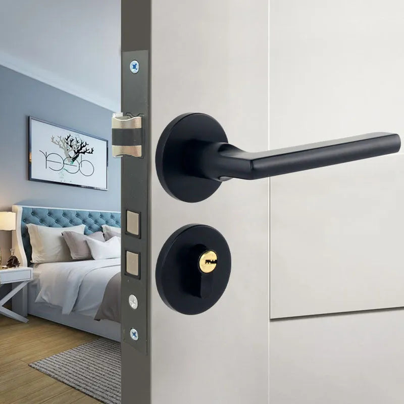 Aluminium alloy split magnetic door lock handle body with mute mechanism for timber doors in black and silver finish