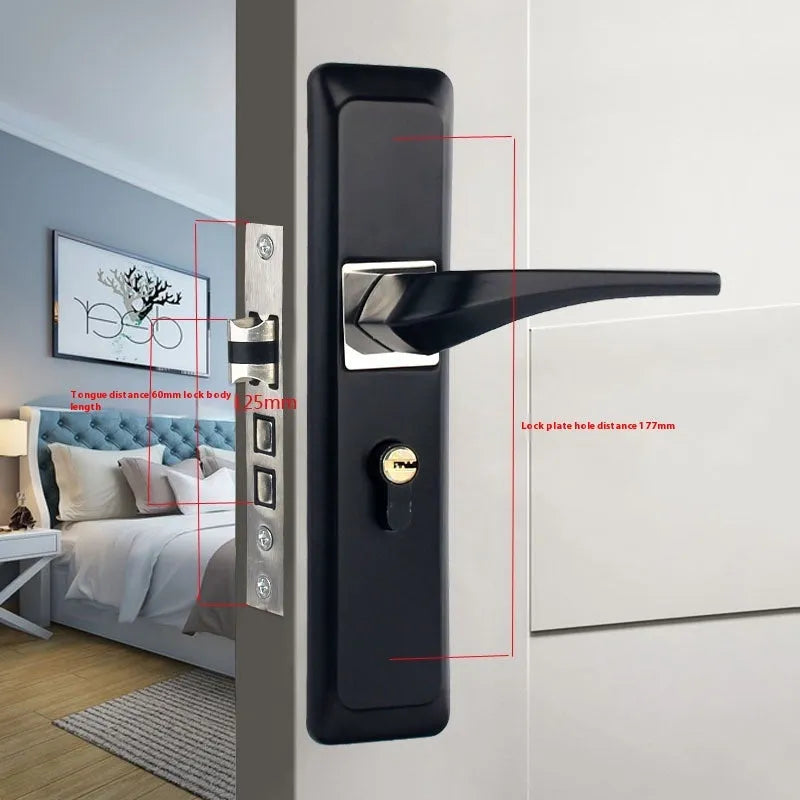 Aluminium alloy split magnetic door lock handle body with mute mechanism for timber doors in black and silver finish