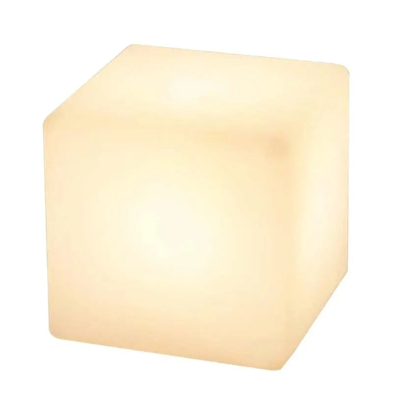 Modern square LED cube light for outdoor garden and patio use with waterproof IP65 rating.