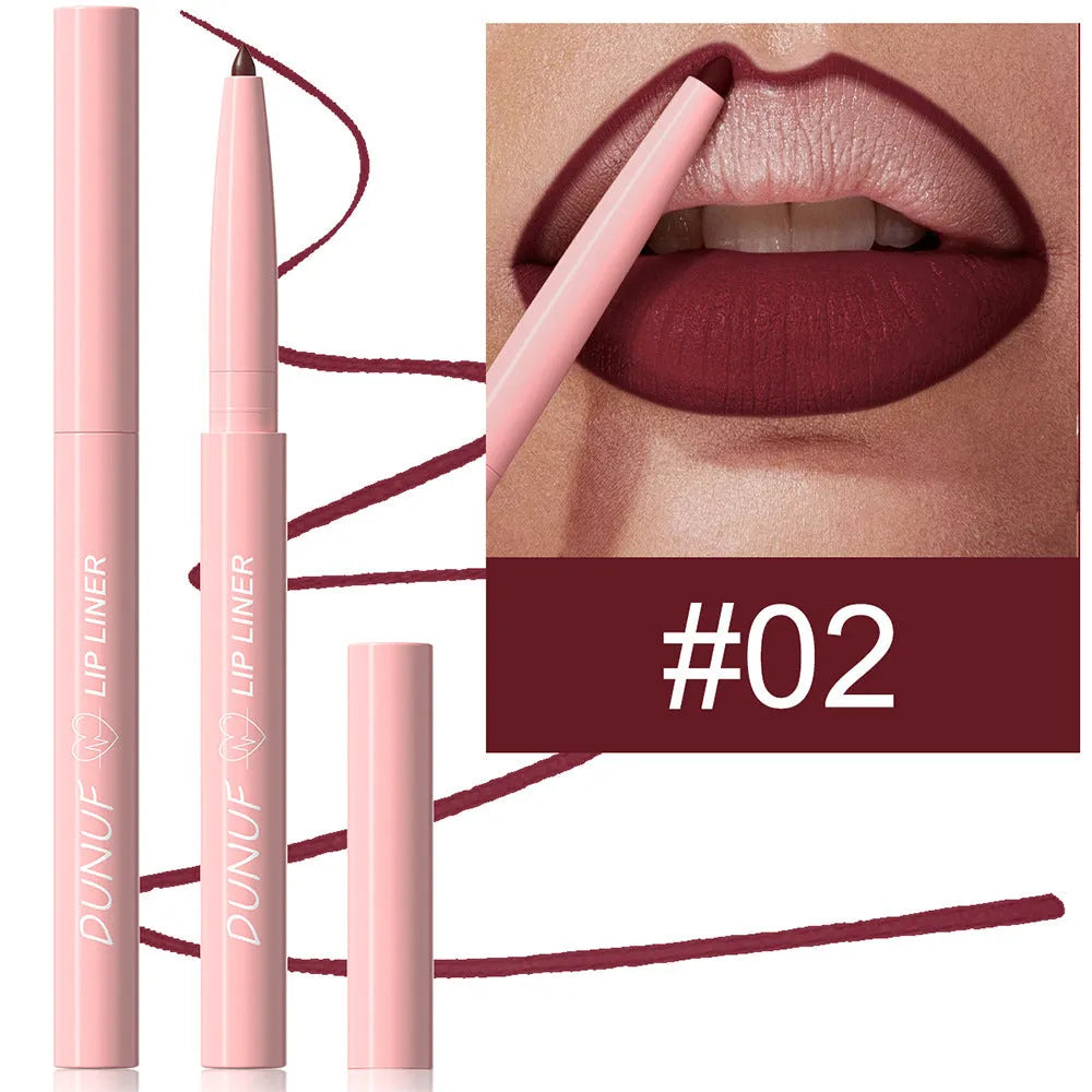 Matte velvet lip liner pencil in 12 colours for precise lip definition