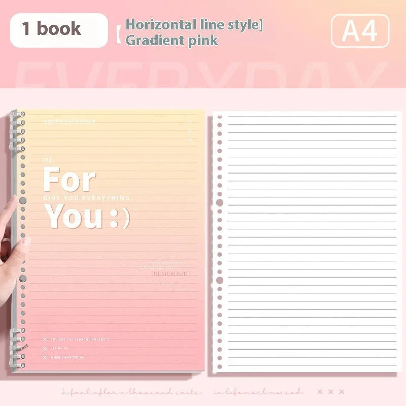Removable coil gradient notebook in A4 and B5 sizes with PP cover in green, blue, pink, purple colours