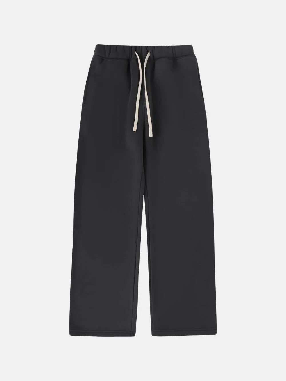 Men's black fleece-lined sweatpants with a drawstring elastic waistband and loose fit leg.