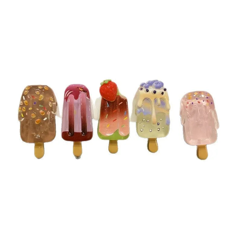 Cartoon ice cream design resin hair barrette with side clip fastening