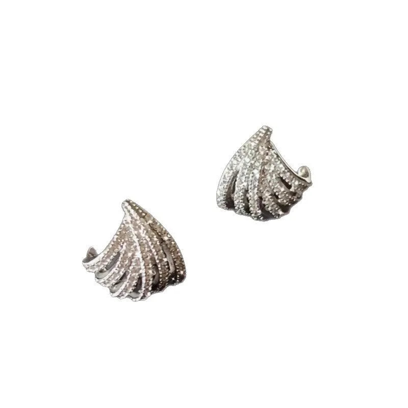 Women's geometric line design earrings with zircon detailing and platinum electroplated finish