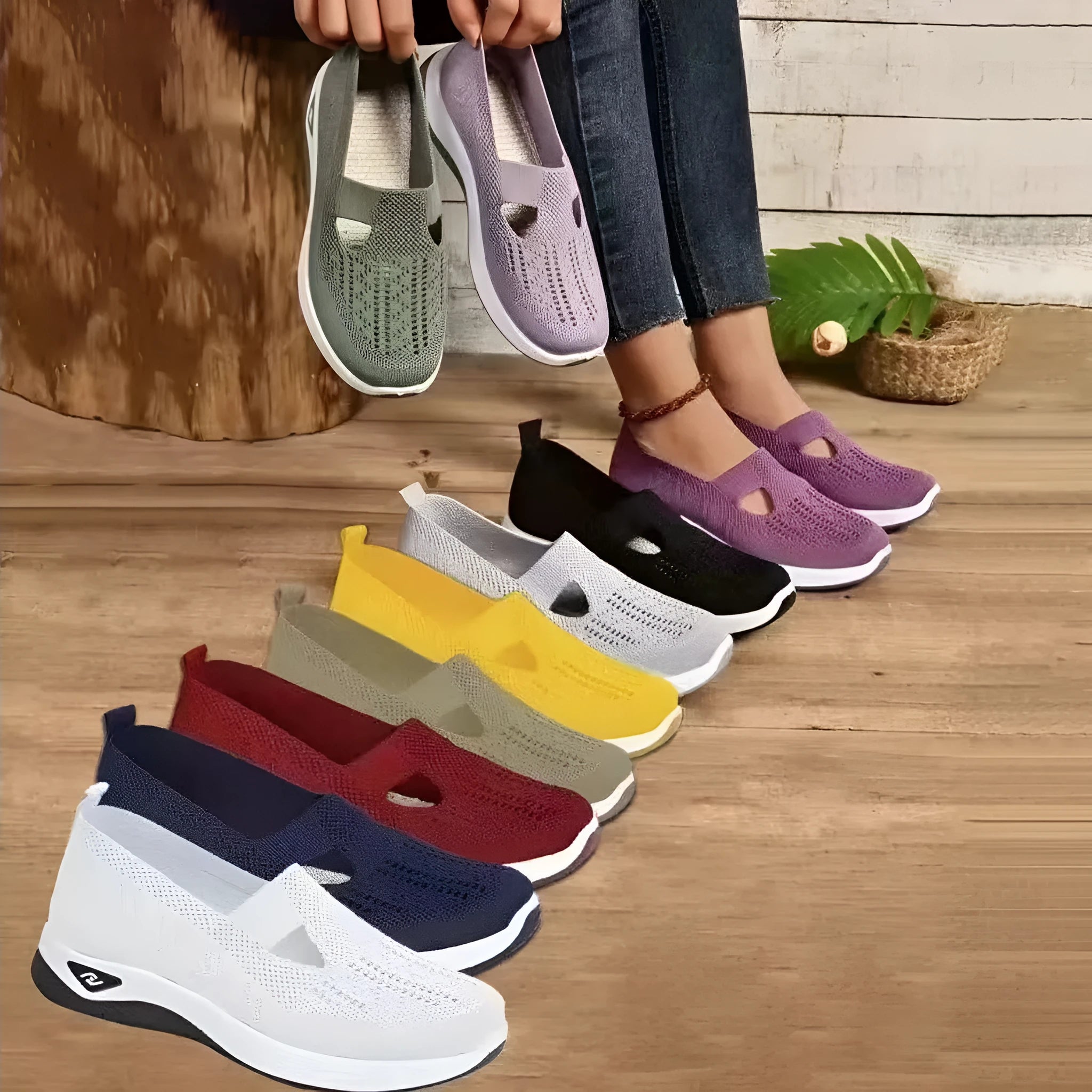 Women's casual low-top mesh shoes with a T-strap and soft PVC sole in multiple colours.