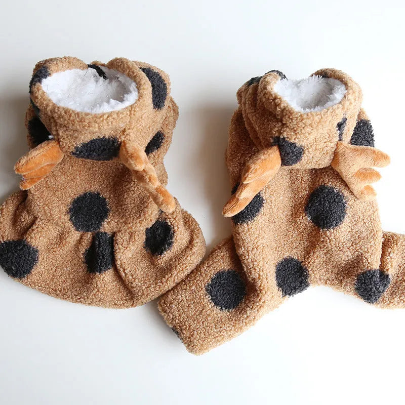 Polka dot elk couple pet costume for dogs and cats in skirt or four-leg styles