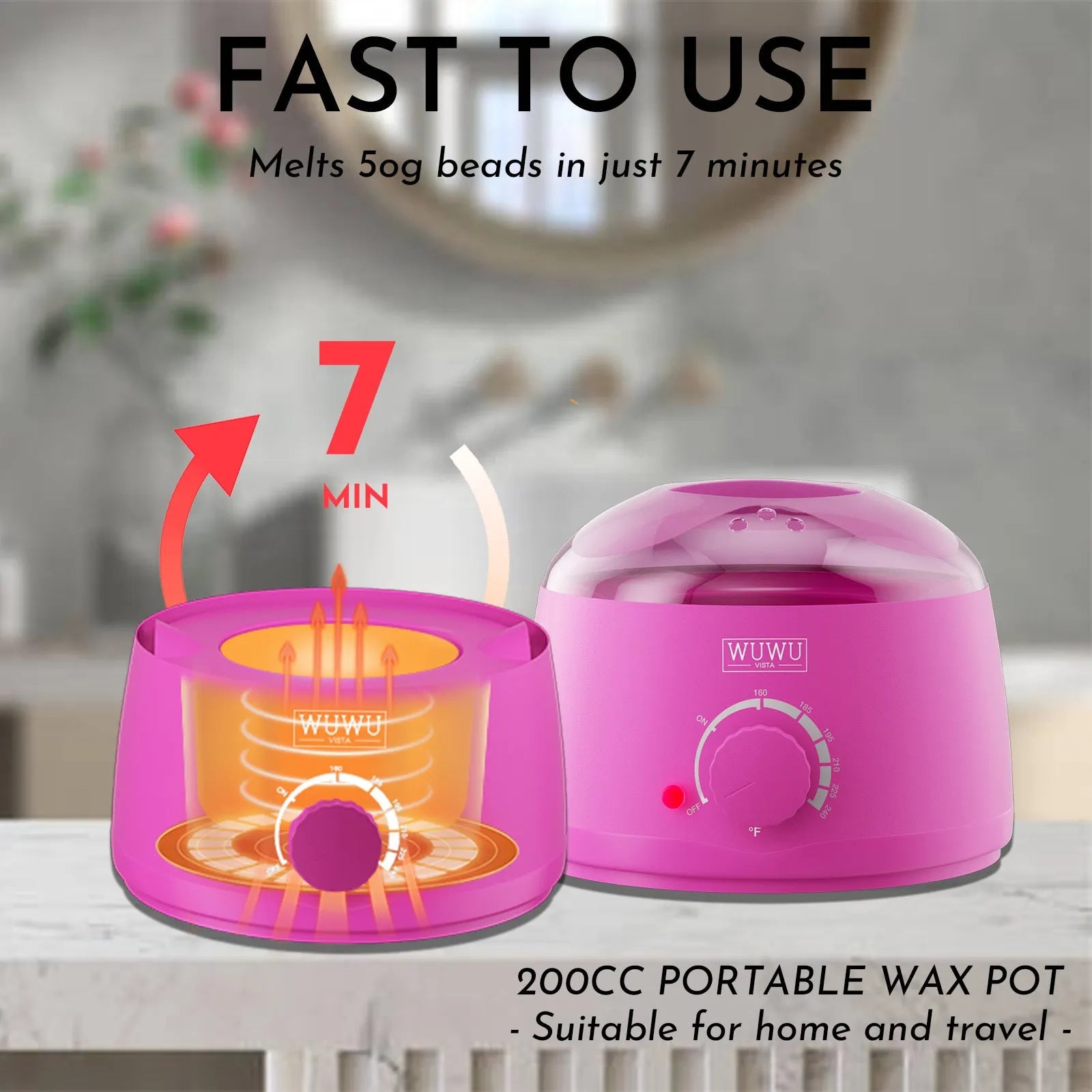 WUWUVISTA 63-piece waxing kit with black wax warmer, pink wax beads, applicator sticks, and silicone tools