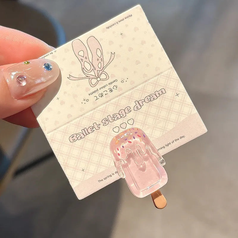 Cartoon ice cream design resin hair barrette with side clip fastening