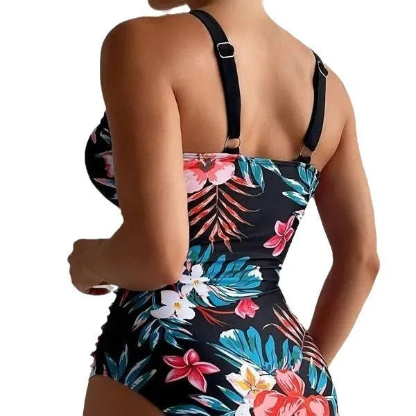 Women's floral print one-piece swimsuit in multiple colour options