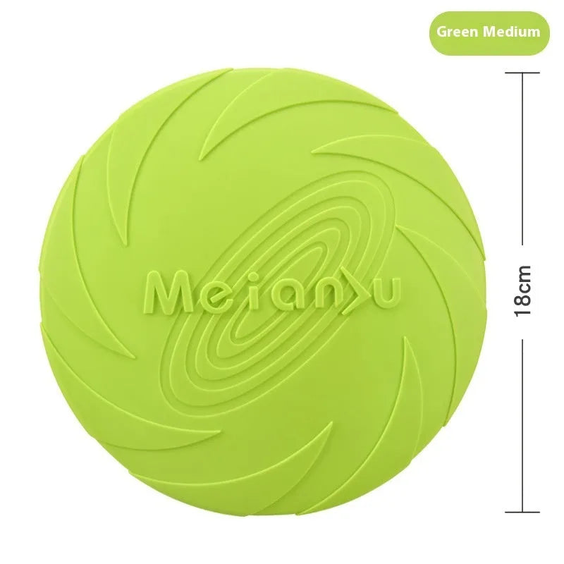Soft rubber dog flying disc toy in blue colour suitable for outdoor fetch games and walking sessions