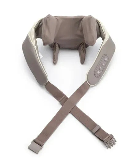 Milky white rechargeable shoulder and neck massager with kneading function