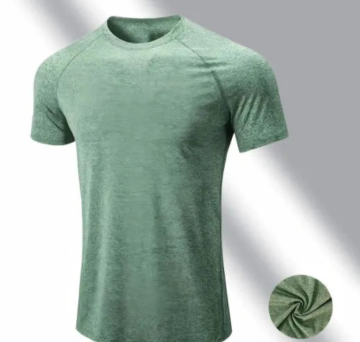 Men's quick-dry polyester short sleeve T-shirt in black, grey, green or pink colours