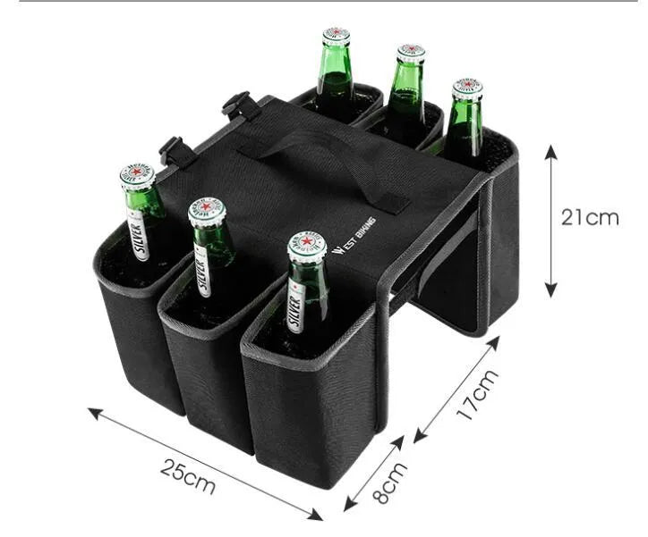 Bicycle double-sided drink storage bag in black showing 2 litre capacity and 600D PVC construction