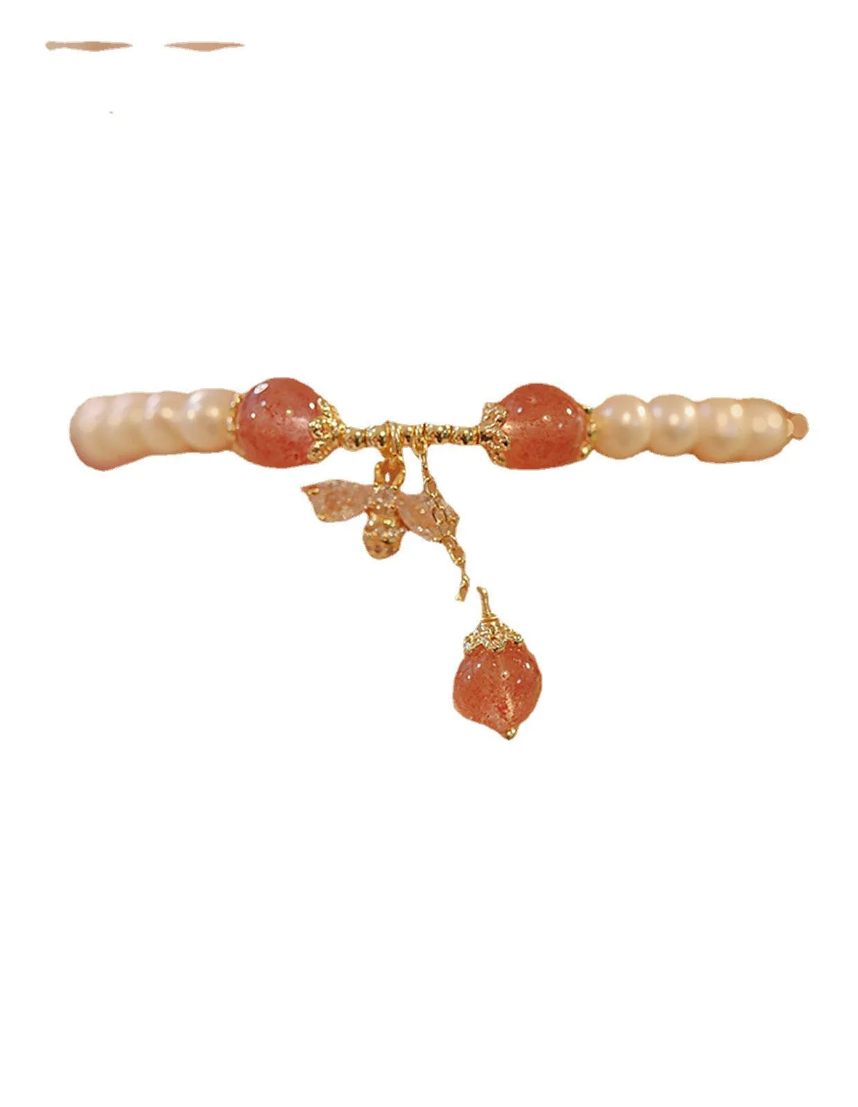 Women's Strawberry Quartz crystal bracelet with hand-stringed pearls and bow decoration in INS summer style