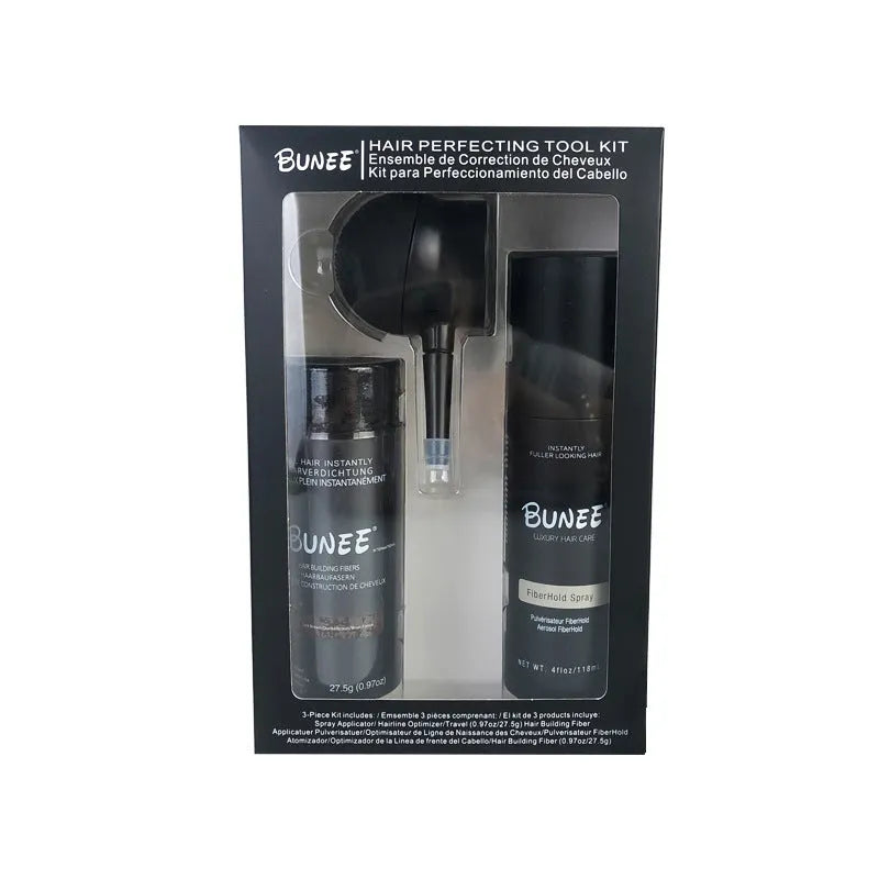 275g hair fibre powder canister, shaping spray bottle, and applicator nozzle for thickening sparse hair
