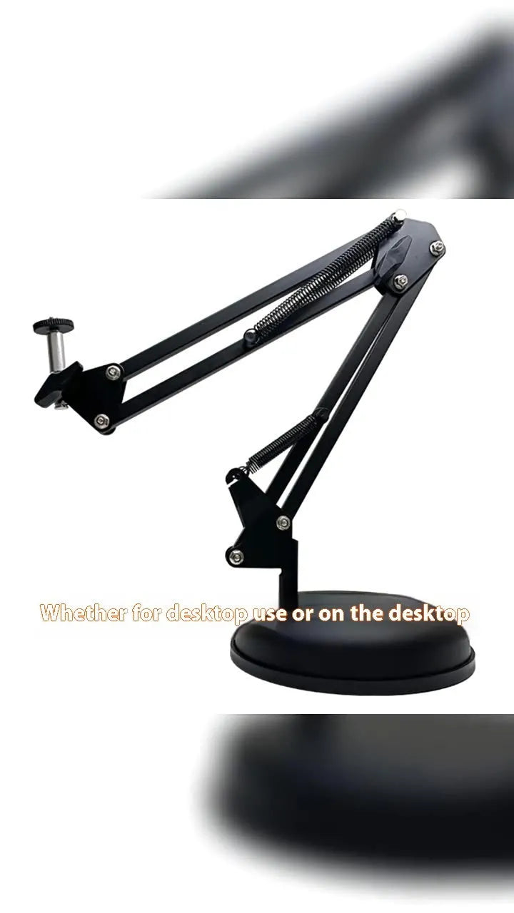 Black foldable metal tablet cantilever bracket with adjustable arm and tablet clip