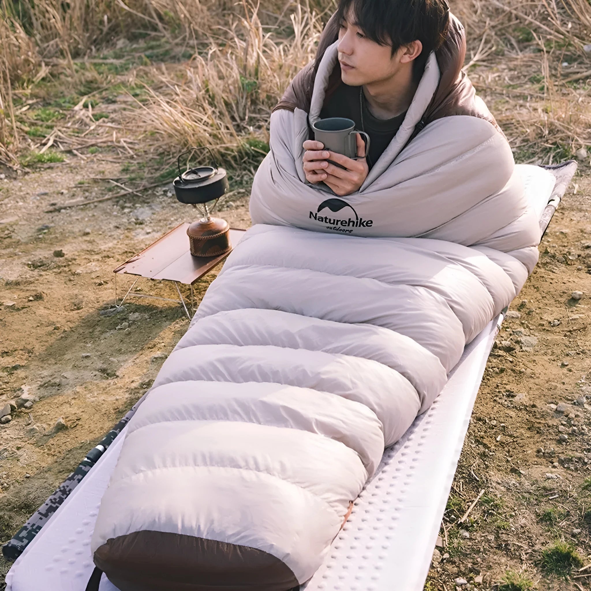 Adult mummy-style sleeping bag with goose down filler in multiple colour and weight options.