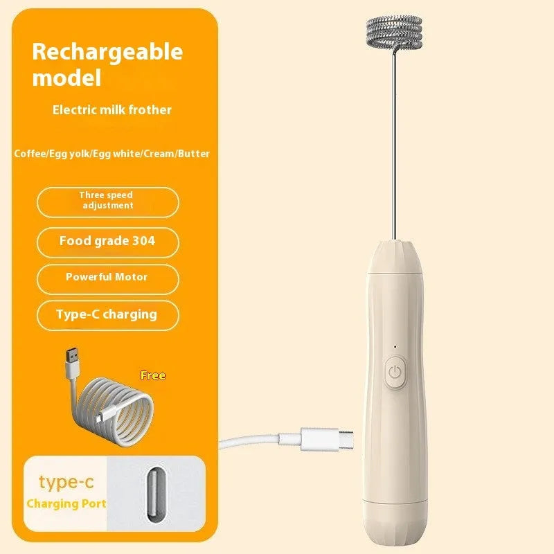 Mini handheld electric milk frother with stainless steel whisk in black colour