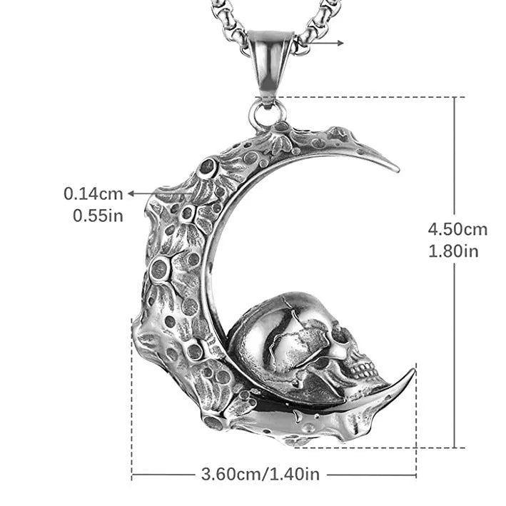 Men's silver skull necklace with alloy pendant and stainless steel chain in sports style