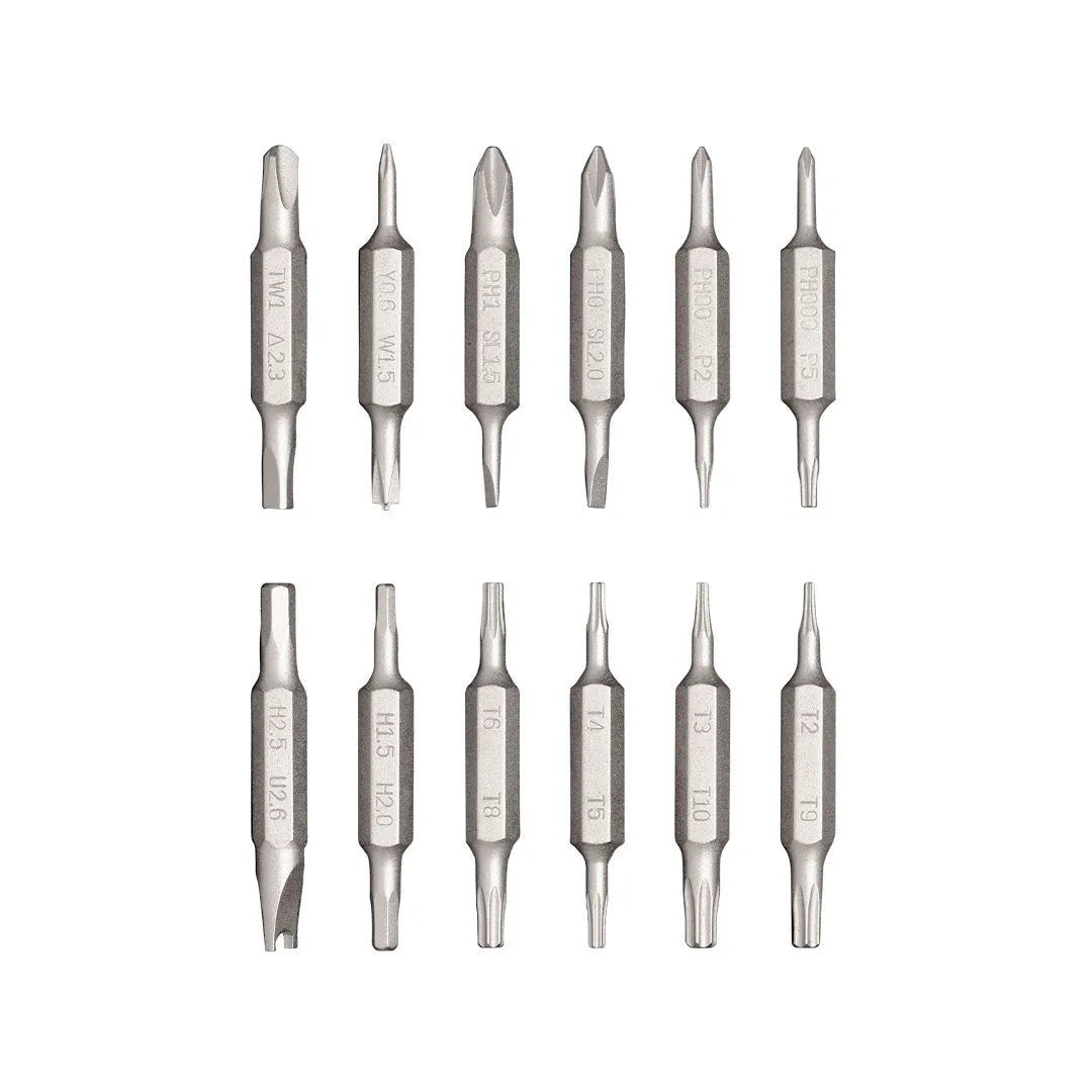 24-in-1 precision repair screwdriver set with aluminium alloy handle and magnetic bit storage in black, green, red, and grey options