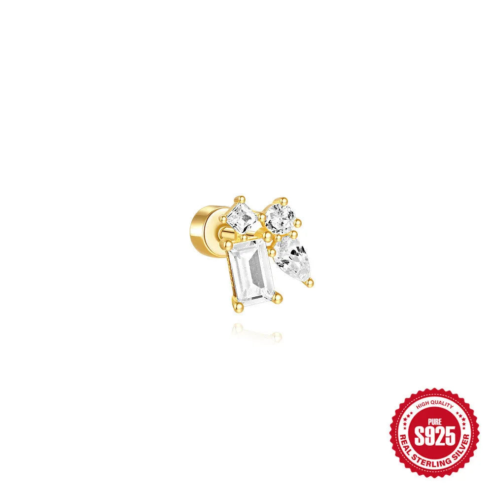 S925 sterling silver flat column geometric ear bone studs with threaded post in gold tone finish