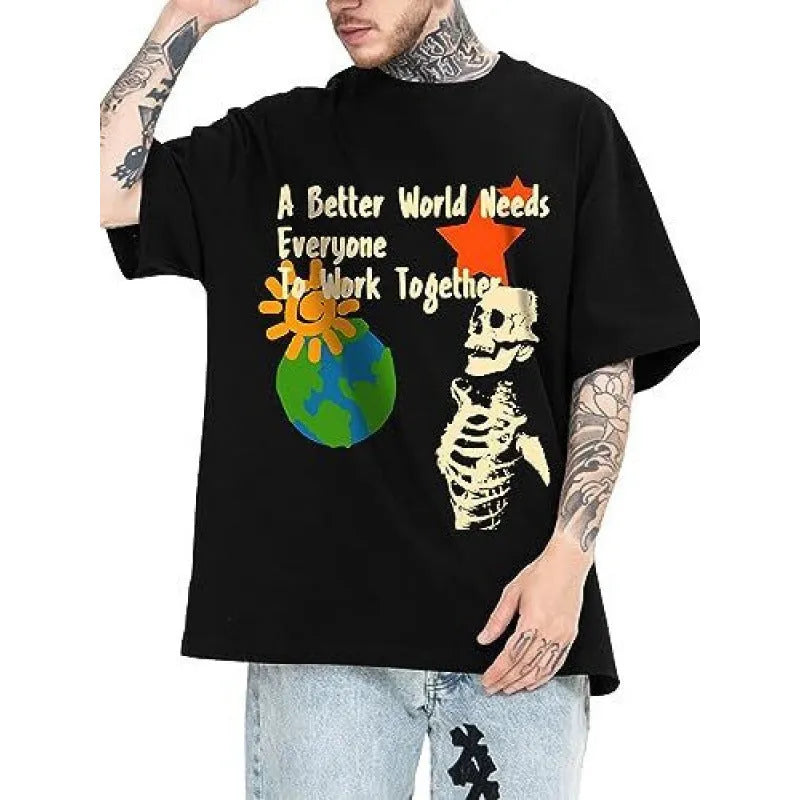Man wearing a digitally printed polyester street sports T-shirt in a casual style