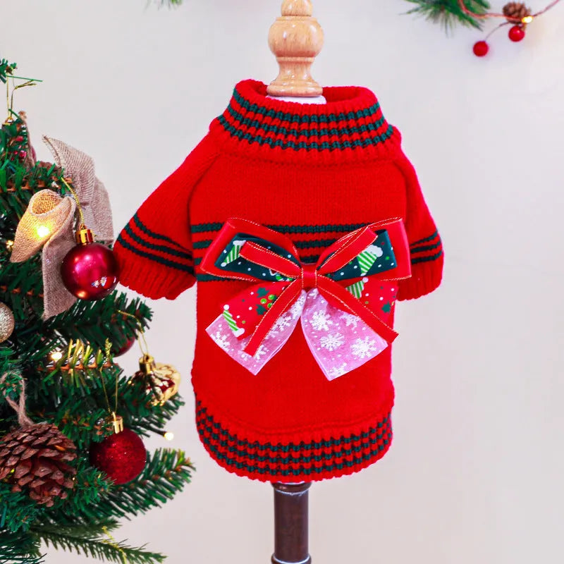 Green polyester dog Christmas jumper showing knitted sweater design for festive seasonal wear