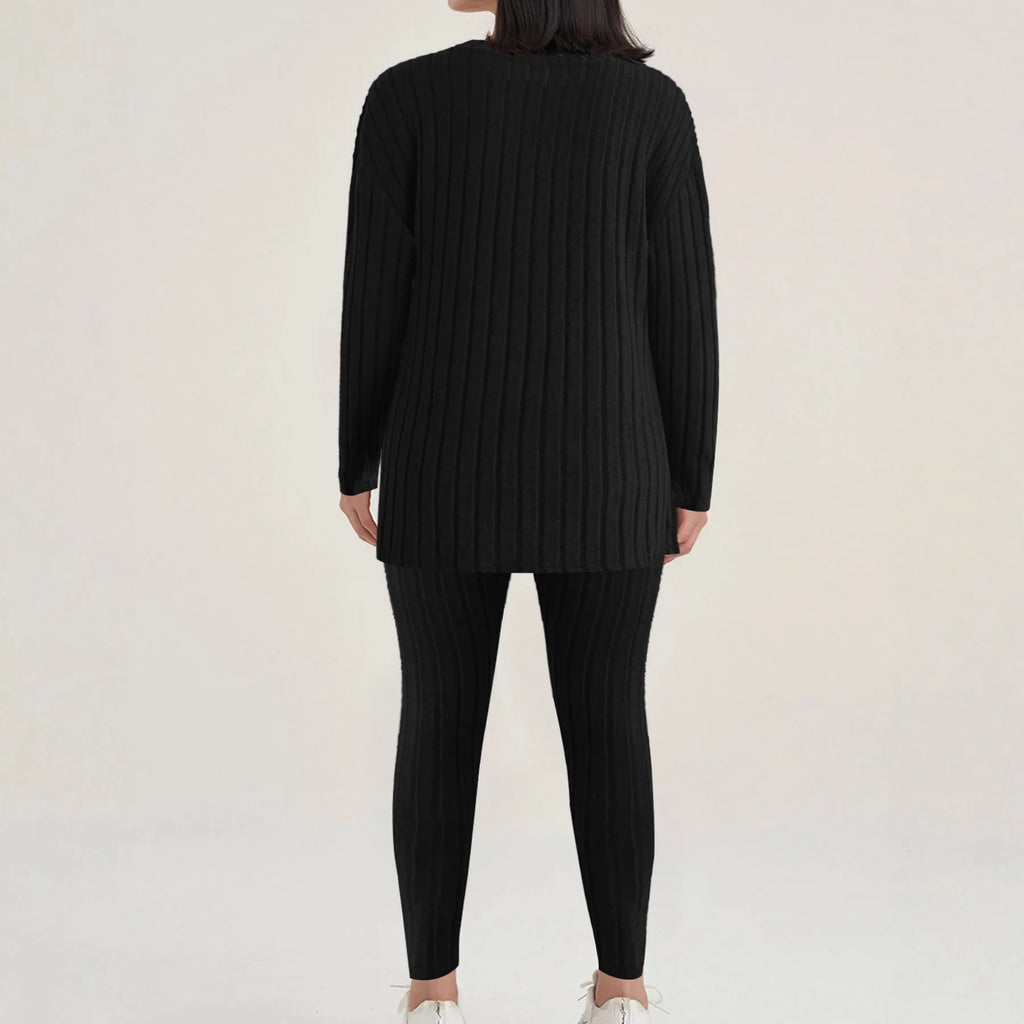 Sunken stripe fashion casual polyester two-piece homewear set in black or blue colours
