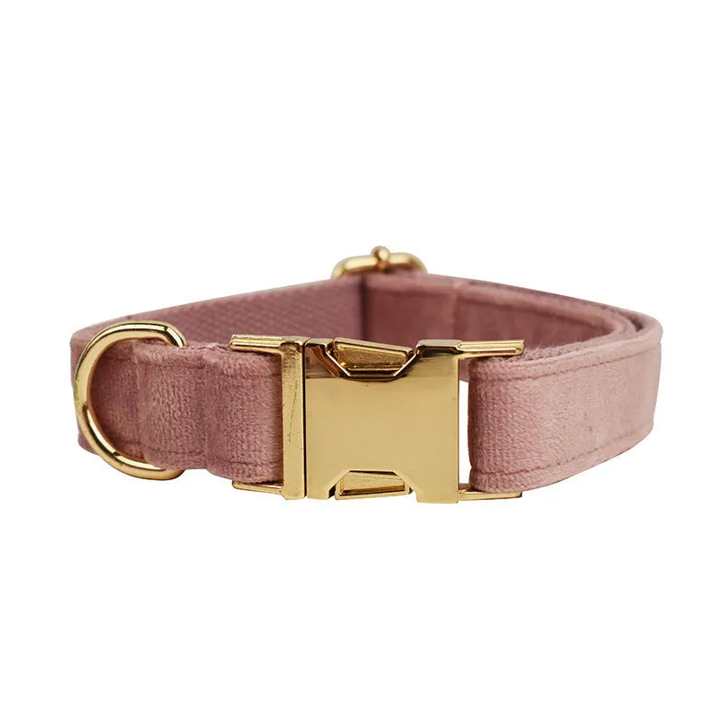 Light purple pink velvet dog collar with adjustable rope leash in five sizes from XS to XL