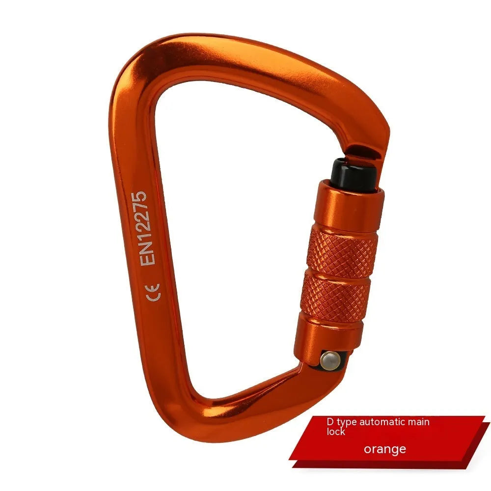 D-type steel climbing lock with auto-lock or screw-gate mechanism in multiple colours