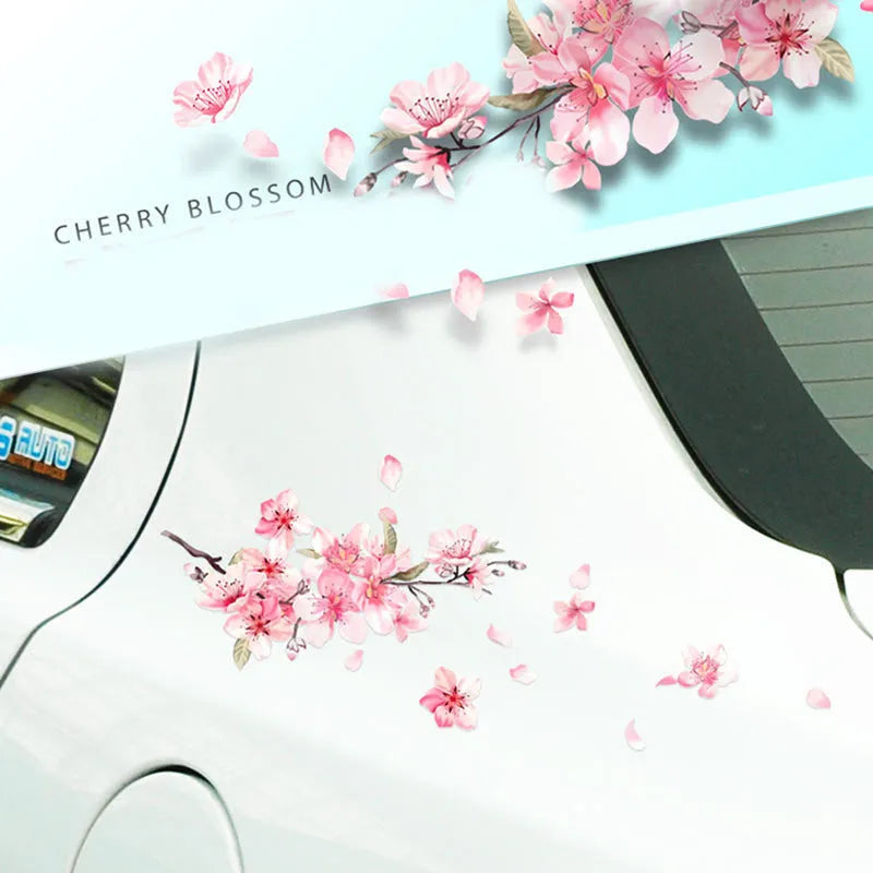 Cherry blossom pattern car stickers in two sizes: 11cm x 10cm and 25cm x 24cm