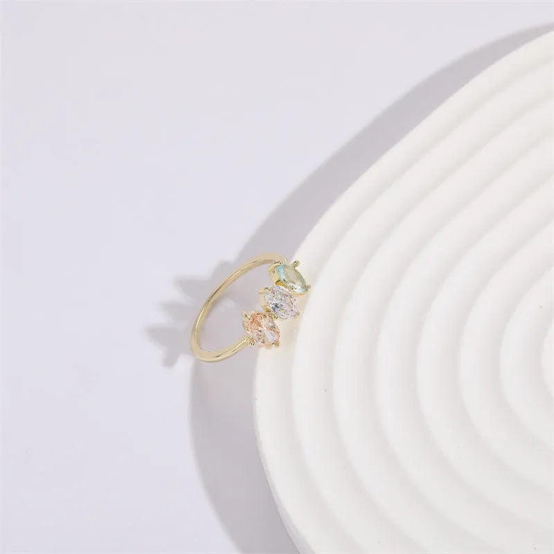Geometric birthstone horse eye ring with tricolor zircon design in 14k real gold RG9066 electroplated finish