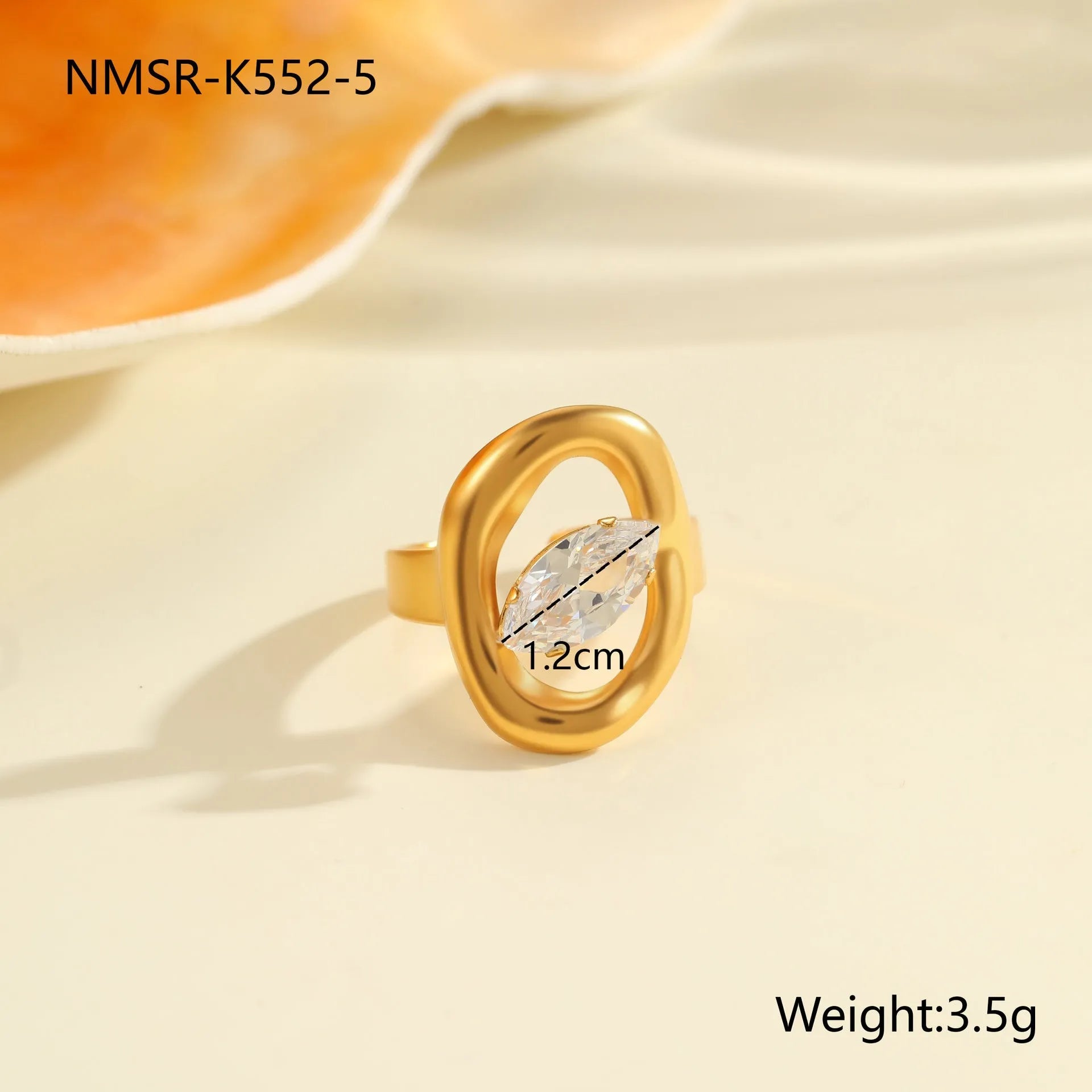 Geometric stainless steel ring with electroplated zircon stones in multiple colour options
