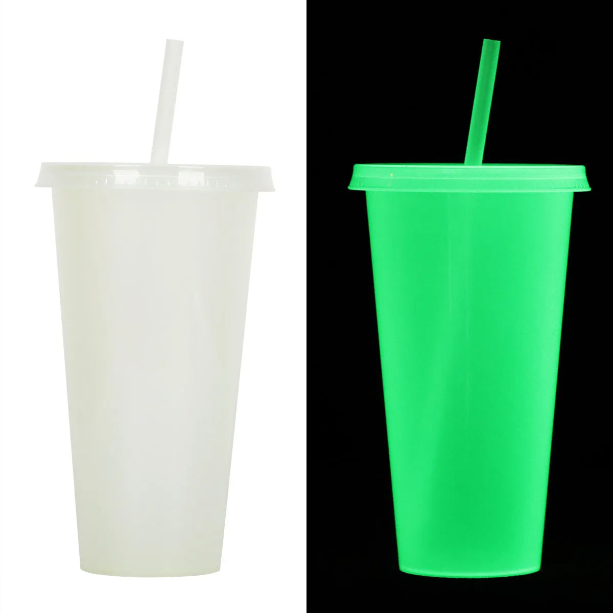 Halloween-themed plastic sippy cup with luminous straw showing six colour options
