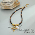 Women's stainless steel necklace with geometric leopard leather pendant on gold chain