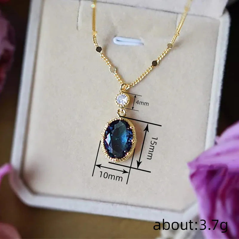 French retro necklace with geometry copper pendant in gold electroplated finish