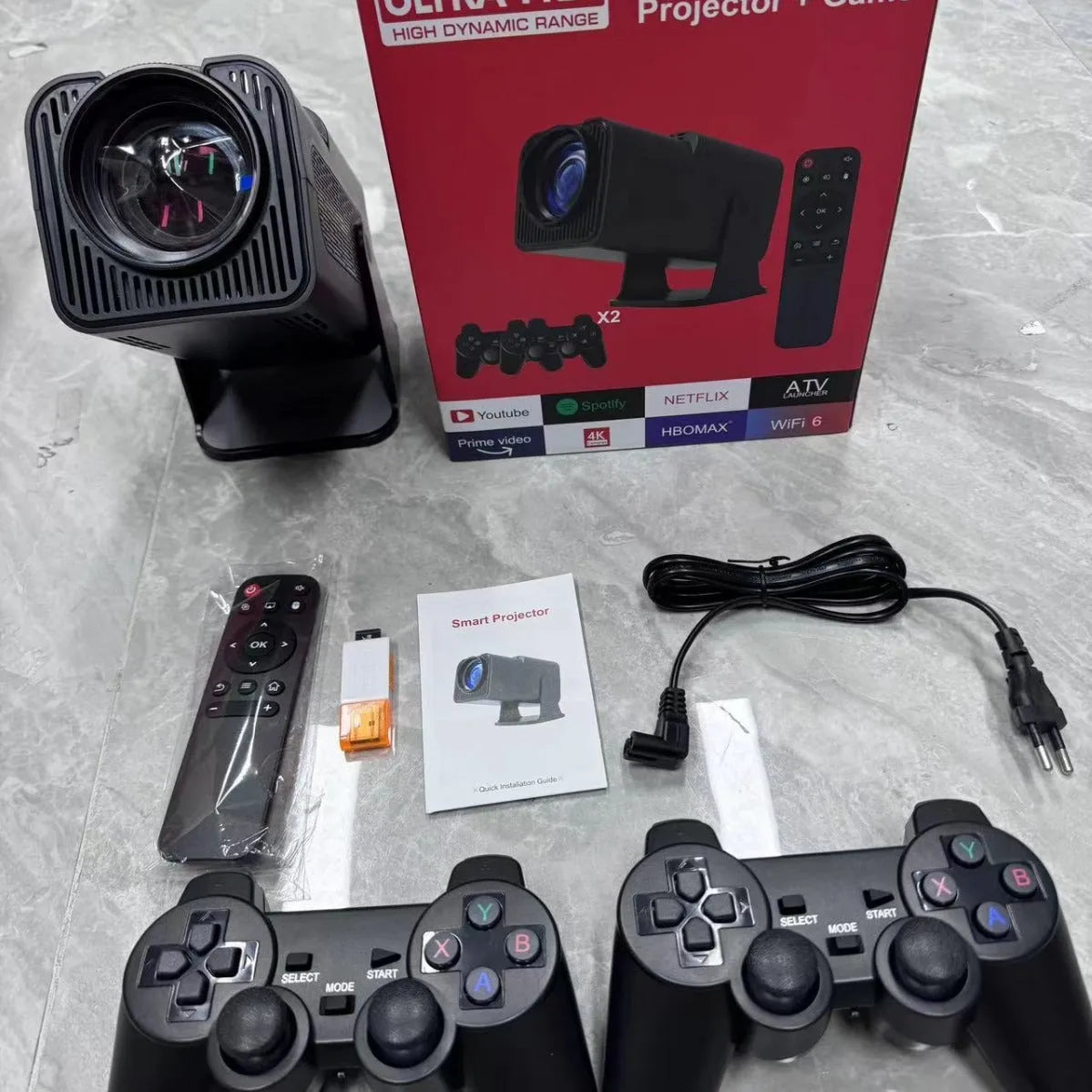 Wireless HD home projector with 720p resolution for gaming and movie viewing