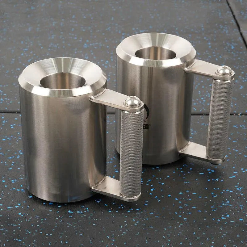 Silver stainless steel dumbbell cup weight plate showing 8kg cast iron construction