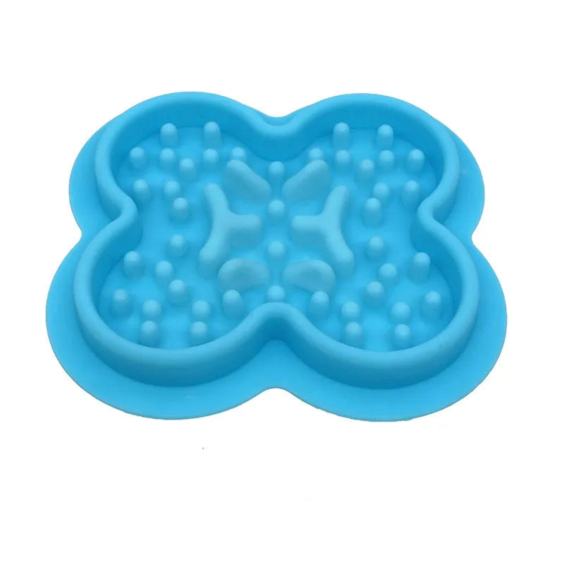 Silicone pet licking pad with textured surface in various colours measuring 19cm by 21cm for slow feeding
