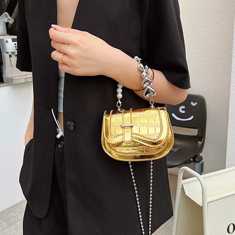 Women's silver PU crossbody bag with horizontal square design and mobile phone pocket